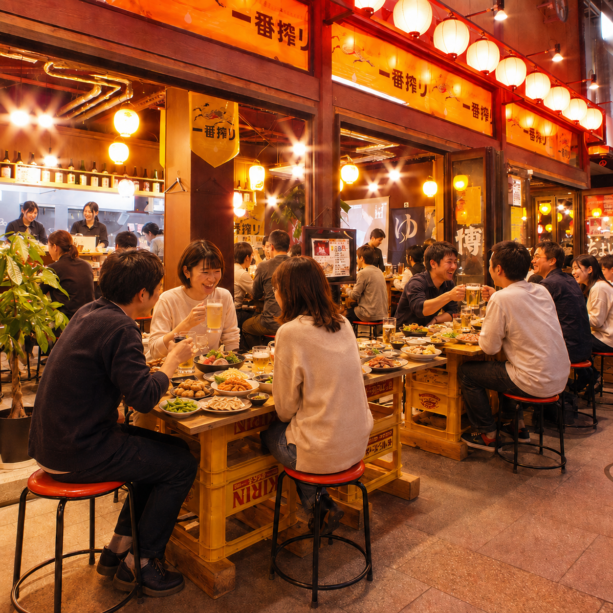 とんこつラーメン 博多屋台のテラス席と店内